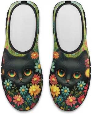 Cat Print Women's Slip Ons Loafers Soft Casual Mesh Sneakers Comfortable Non Slip Athletic Walking Shoes Black Sole Size 5.5-11.5
