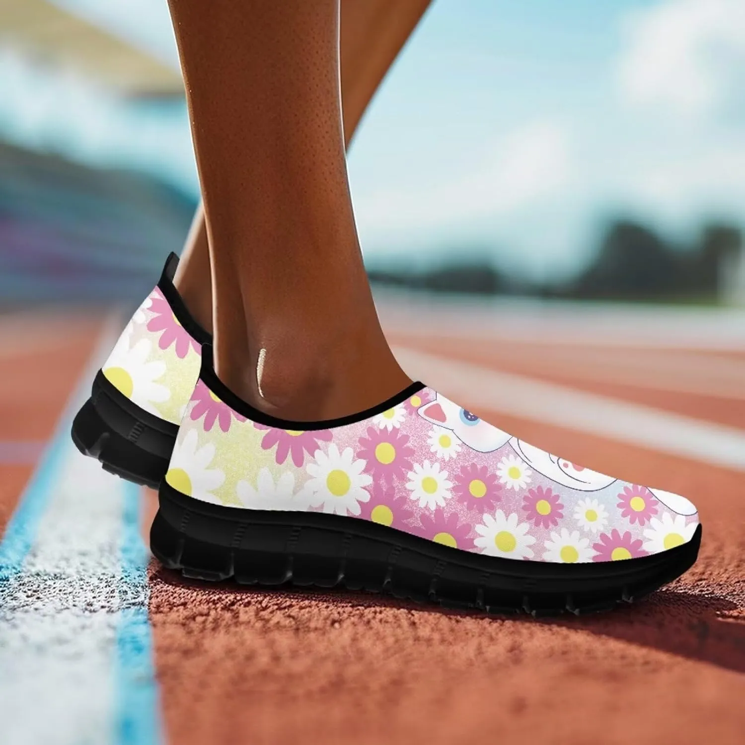 Cat Print Women's Slip Ons Loafers Soft Casual Mesh Sneakers Comfortable Non Slip Athletic Walking Shoes Black Sole Size 5.5-11.5