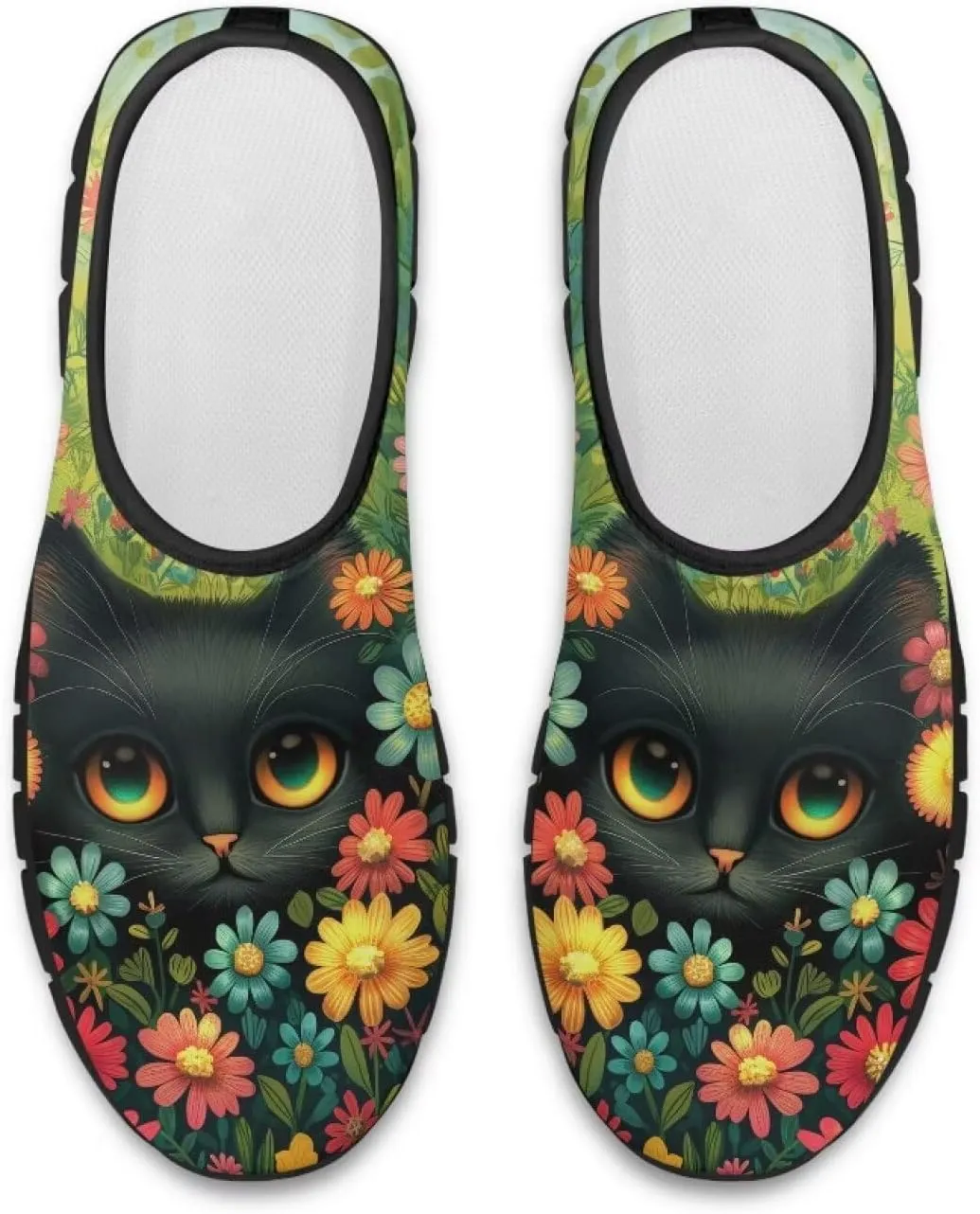 Cat Print Women's Slip Ons Loafers Soft Casual Mesh Sneakers Comfortable Non Slip Athletic Walking Shoes Black Sole Size 5.5-11.5