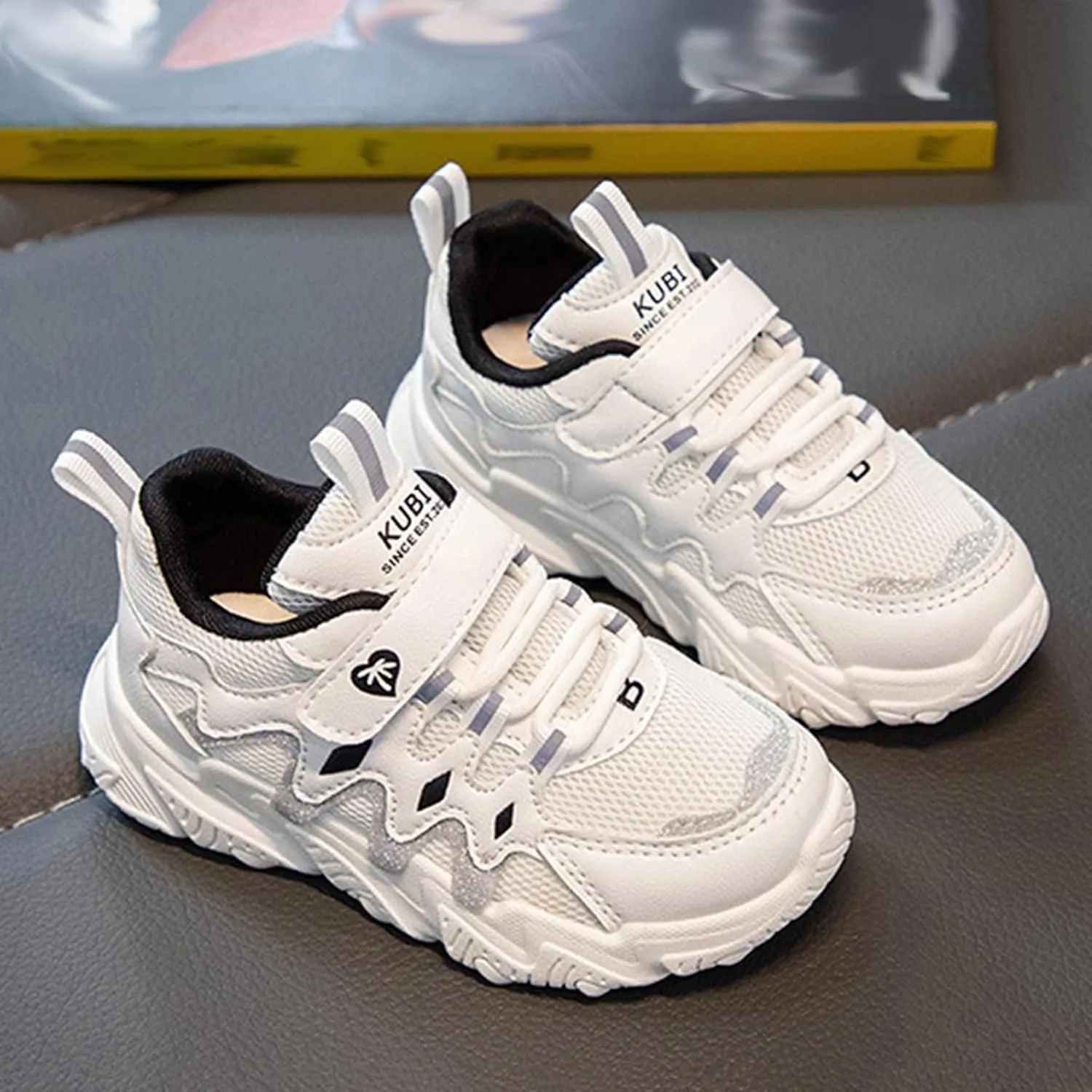 Children All Season Sports for Boys and Girls Thick Soles Non Slip Hook Loop Mesh Breathable Girls Running Shoes Size 13