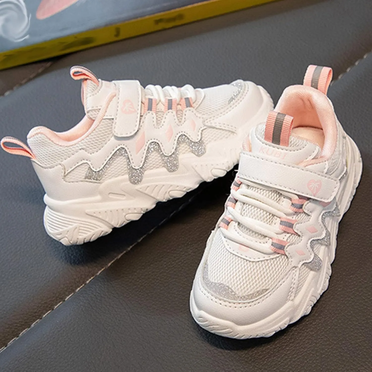 Children All Season Sports for Boys and Girls Thick Soles Non Slip Hook Loop Mesh Breathable Girls Running Shoes Size 13