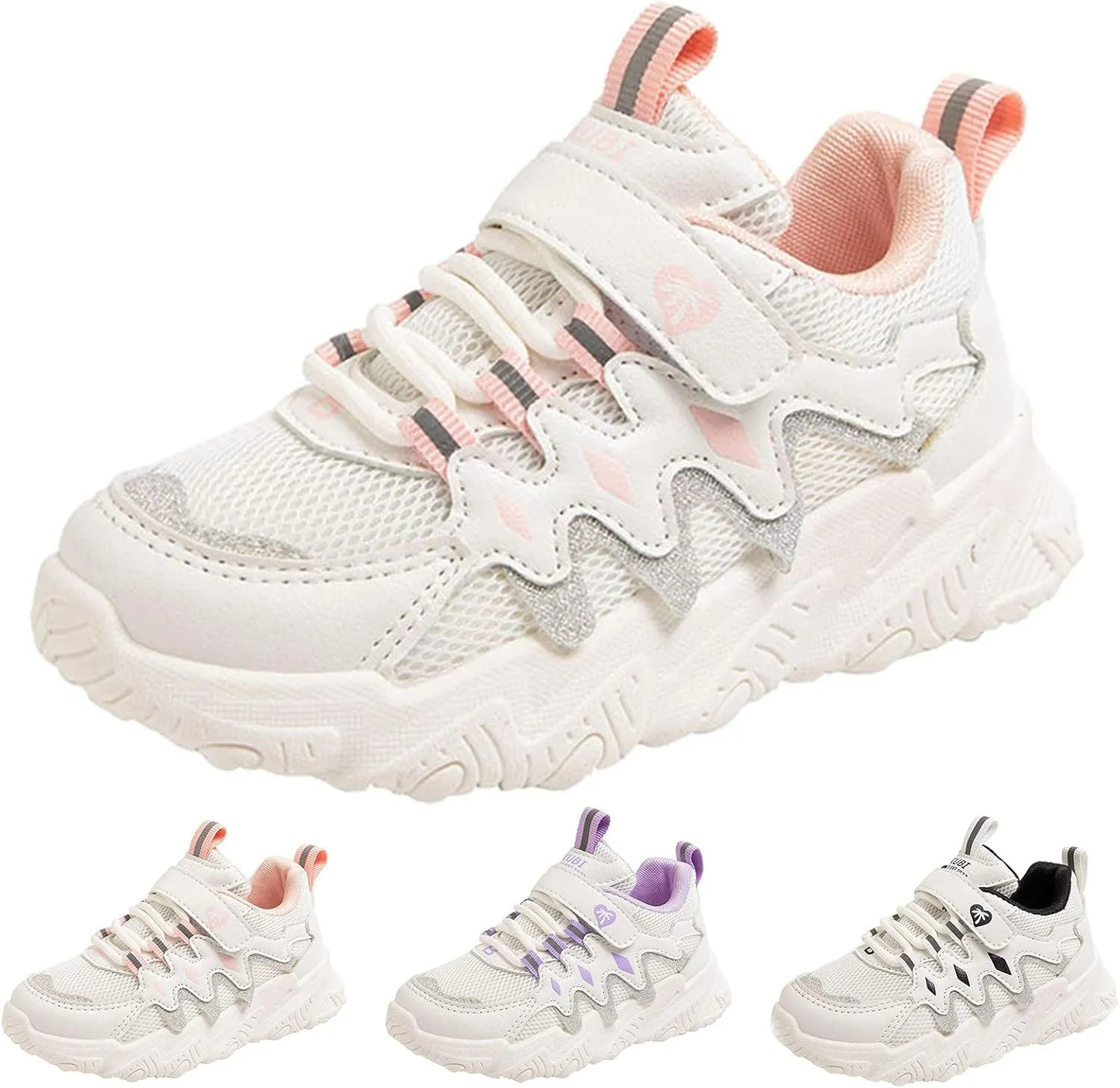 Children All Season Sports for Boys and Girls Thick Soles Non Slip Hook Loop Mesh Breathable Girls Running Shoes Size 13
