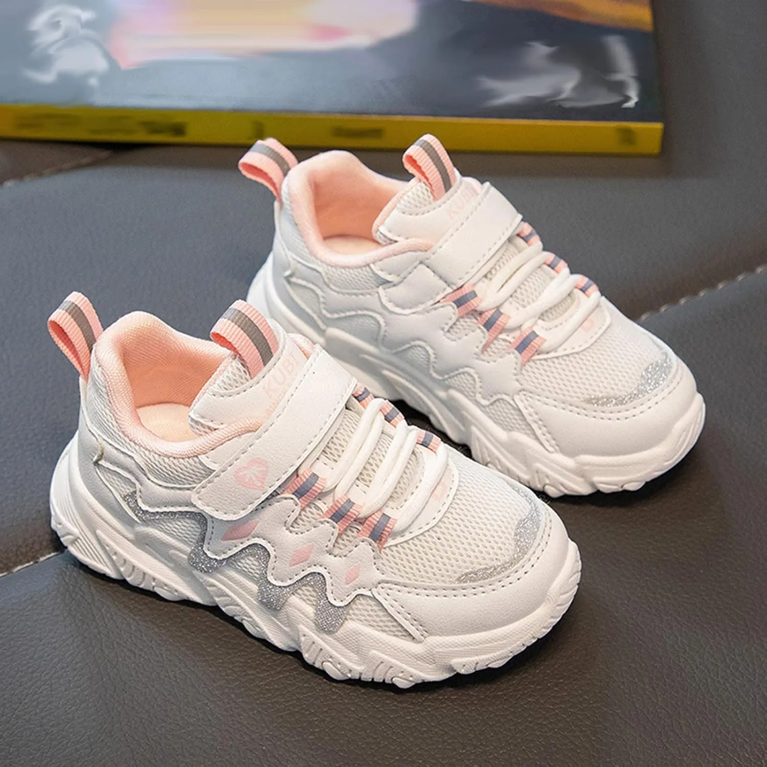 Children All Season Sports for Boys and Girls Thick Soles Non Slip Hook Loop Mesh Breathable Girls Running Shoes Size 13