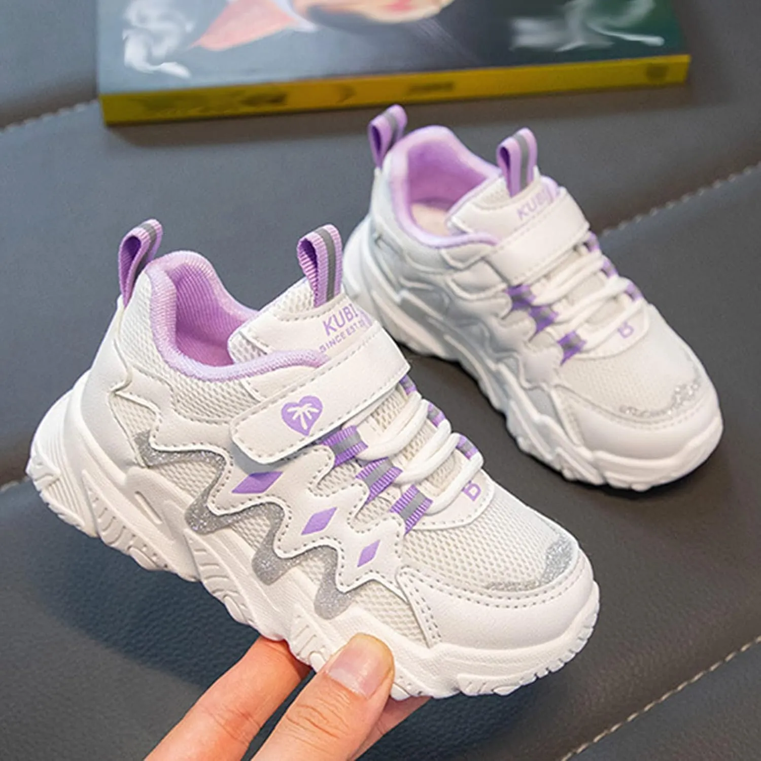 Children All Season Sports for Boys and Girls Thick Soles Non Slip Hook Loop Mesh Breathable Girls Running Shoes Size 13