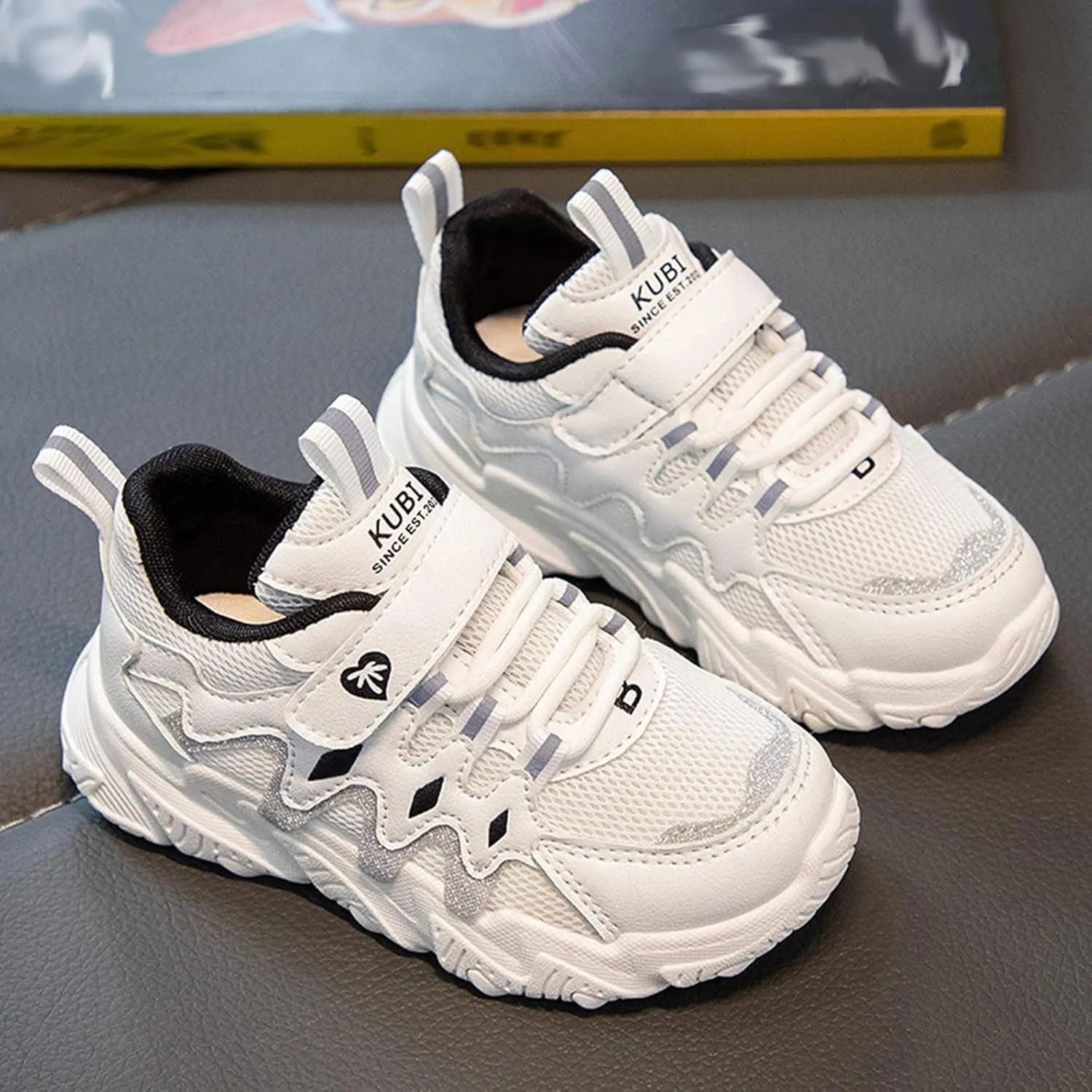 Children All Season Sports for Boys and Girls Thick Soles Non Slip Hook Loop Mesh Breathable Girls Running Shoes Size 13