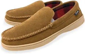 Clarks Men's Freddie Suede Moccasin House Shoe Indoor & Outdoor Slip Resistant Flexible Outsole Slipper (8 M US, Light Brown)