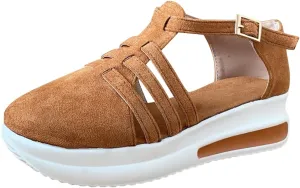Closed Toe Sandals Women Womens Sandals Summer Casual Closed Toe Hollow Strappy Flat Sandals Buckle Strap Sandals