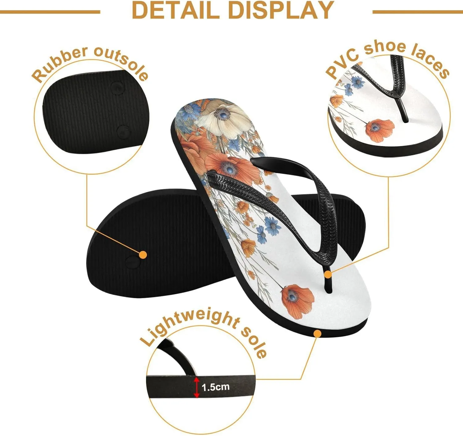 Colorful Wildflowers Flip Flop Sandal Men's and Women's Summer Sandal | Beach & Water Shoes976