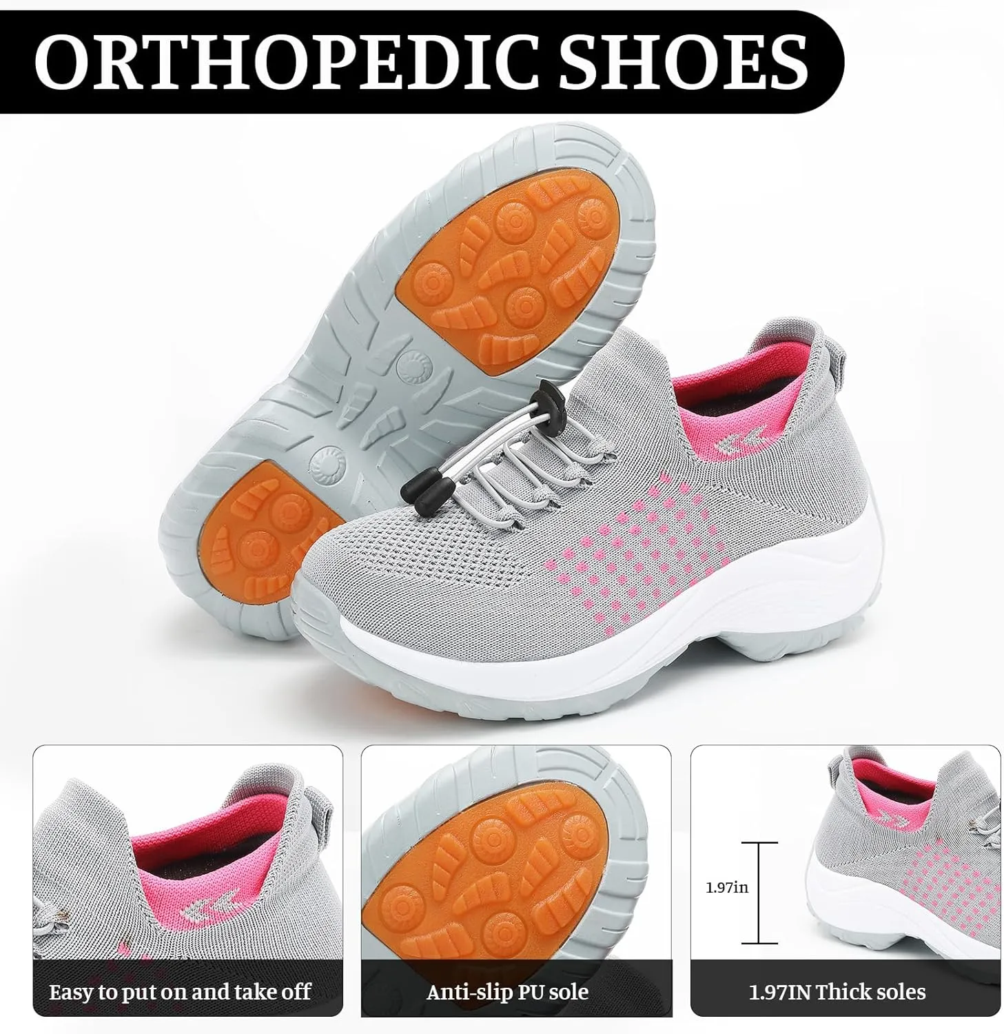 Comfort Wear Orthowear Shoes for Women Comfortwear Ortho Shoes for Women Plantar Fasciitis Orthopedic Sneakers Neuropathy Shoe Wide Width Toe Box Sneakers Arch Support Breathable Lightweight