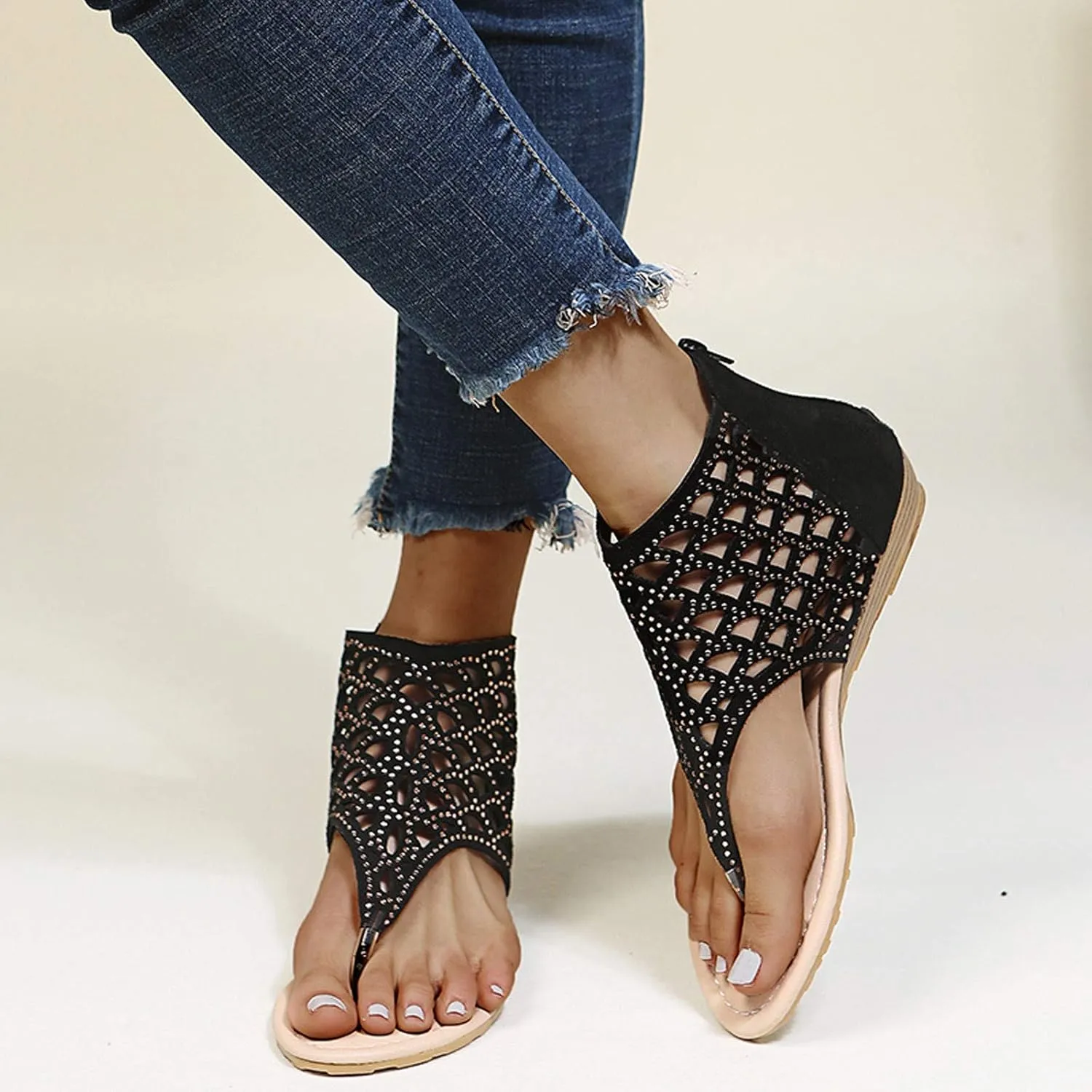 Comfortable Slip on Slide Sandals for Women Splicing Soft Sole Breathable Shoes Casual Non Slip Flat Sandals