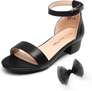 DREAM PAIRS Girls Sandals Low Heel Dress Pump Ankle Strap Interchangeable Bow Flower Wedding Party Shoes for Little Kid/Big Kid