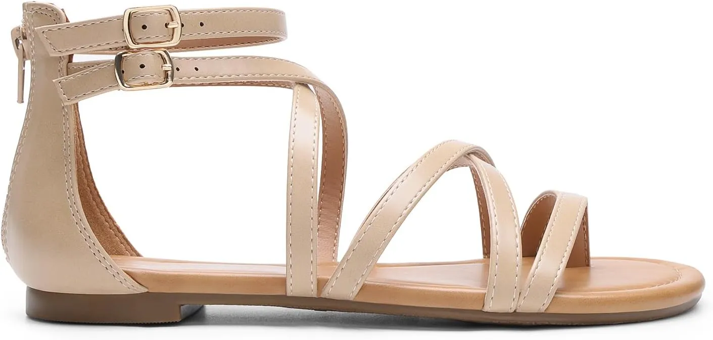 DREAM PAIRS Women's Dressy Gladiator Summer Cross Strappy Sandals Comfort Flat Casual Beach Fisherman Thong Sandals