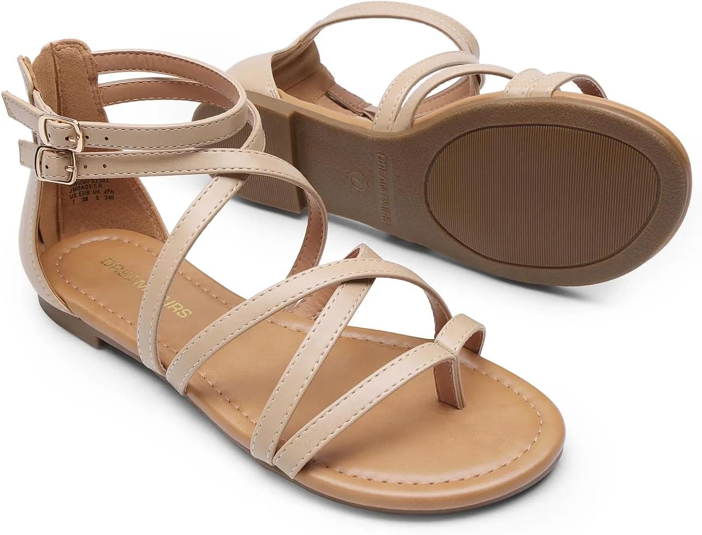 DREAM PAIRS Women's Dressy Gladiator Summer Cross Strappy Sandals Comfort Flat Casual Beach Fisherman Thong Sandals