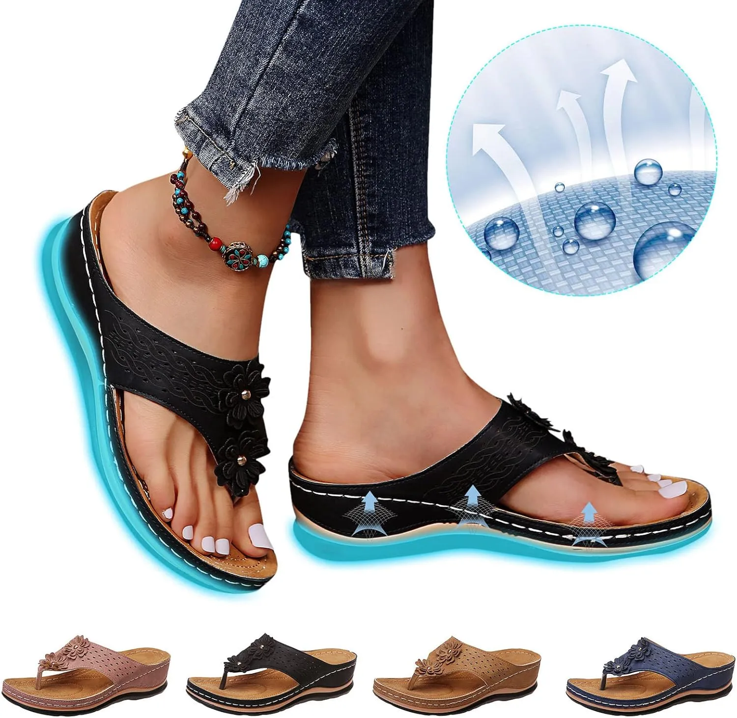 Eduavar Orthopedic Sandals for Women, Women Walking Slippers with Arch Support Leopard Anti-Slip Comfortable Sandals