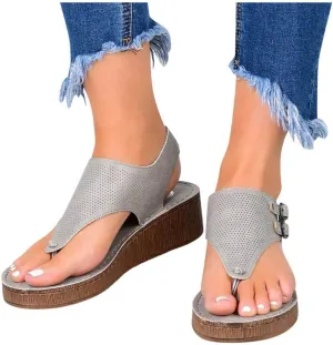 FABIURT Sandals for Women Roman Sandals Slip-On Ankle Strap Flip Flop Open Toe Casual Summer Beach Gladiator Flat Sandal