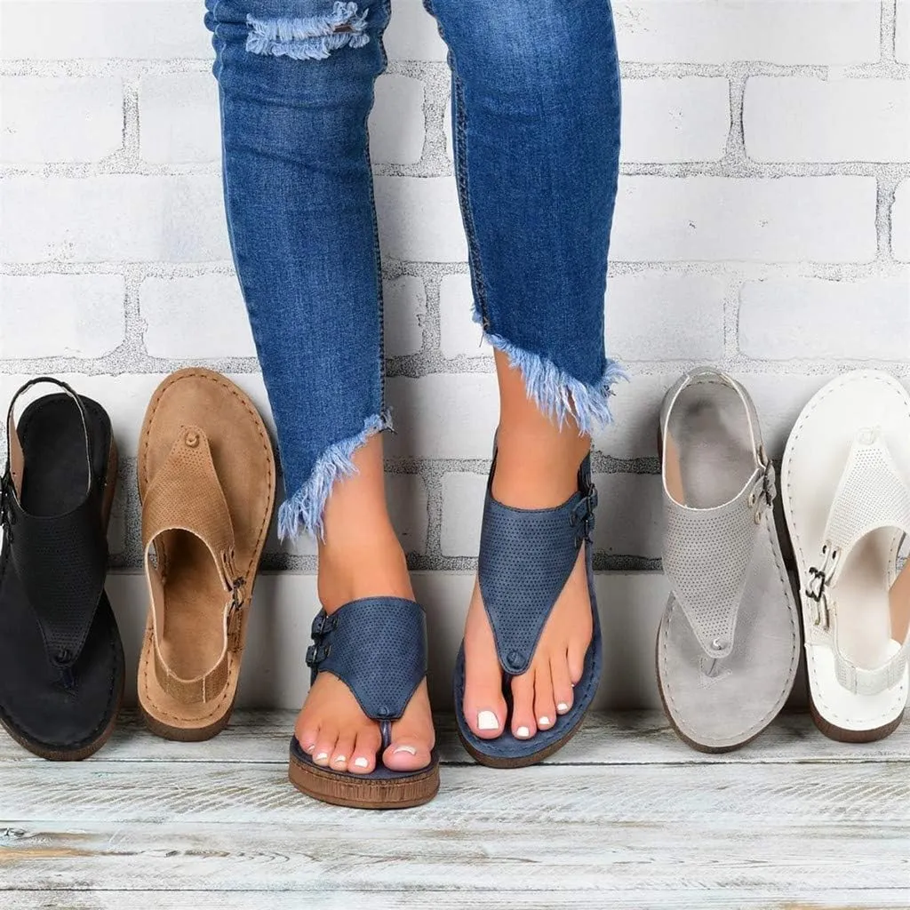 FABIURT Sandals for Women Roman Sandals Slip-On Ankle Strap Flip Flop Open Toe Casual Summer Beach Gladiator Flat Sandal
