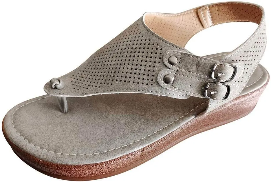 FABIURT Sandals for Women Roman Sandals Slip-On Ankle Strap Flip Flop Open Toe Casual Summer Beach Gladiator Flat Sandal