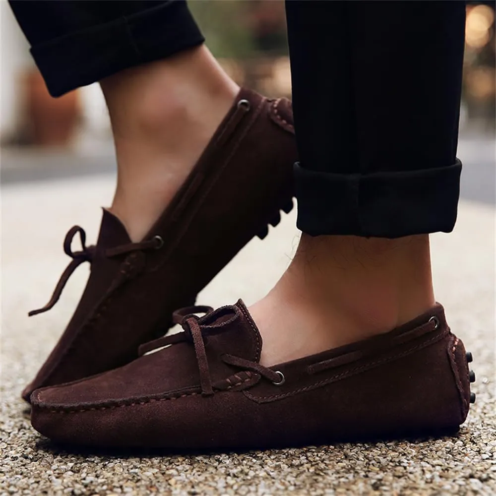 Fashion Mens Handmade Suede Leather Casual Loafers Shoes Soft Comfortable Driving Walking Shoes Plus Size