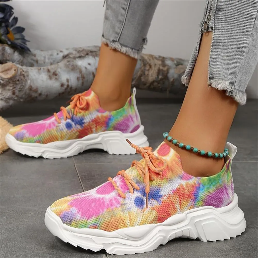 Floral Print Lace-Up Breathable Orthopedic Sneakers,Women's Mesh Breathable Sneakers,Anti-Slip Thick Soled Shoes.