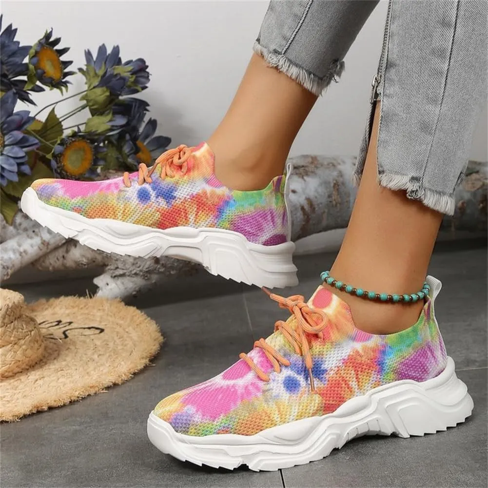 Floral Print Lace-Up Breathable Orthopedic Sneakers,Women's Mesh Breathable Sneakers,Anti-Slip Thick Soled Shoes.