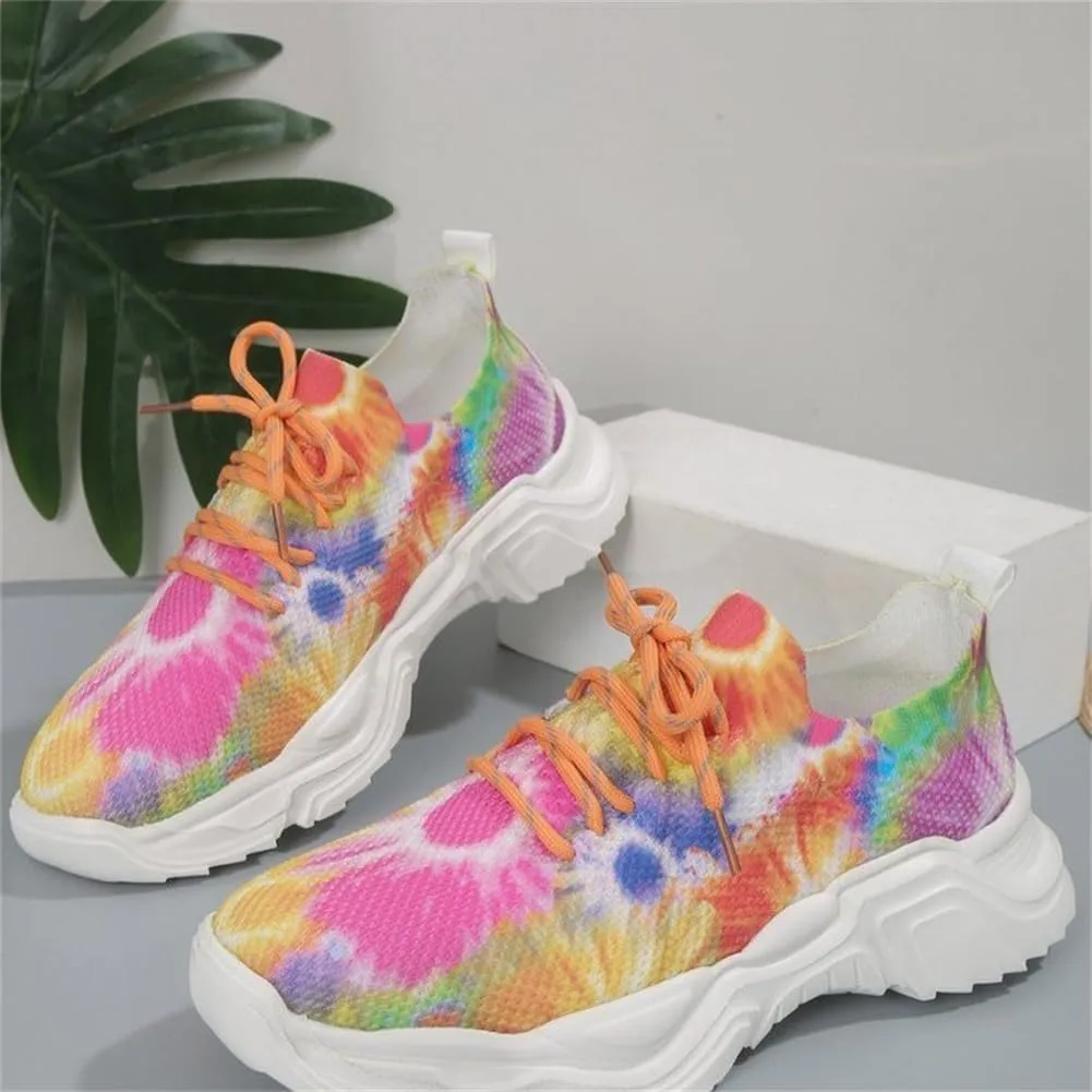 Floral Print Lace-Up Breathable Orthopedic Sneakers,Women's Mesh Breathable Sneakers,Anti-Slip Thick Soled Shoes.