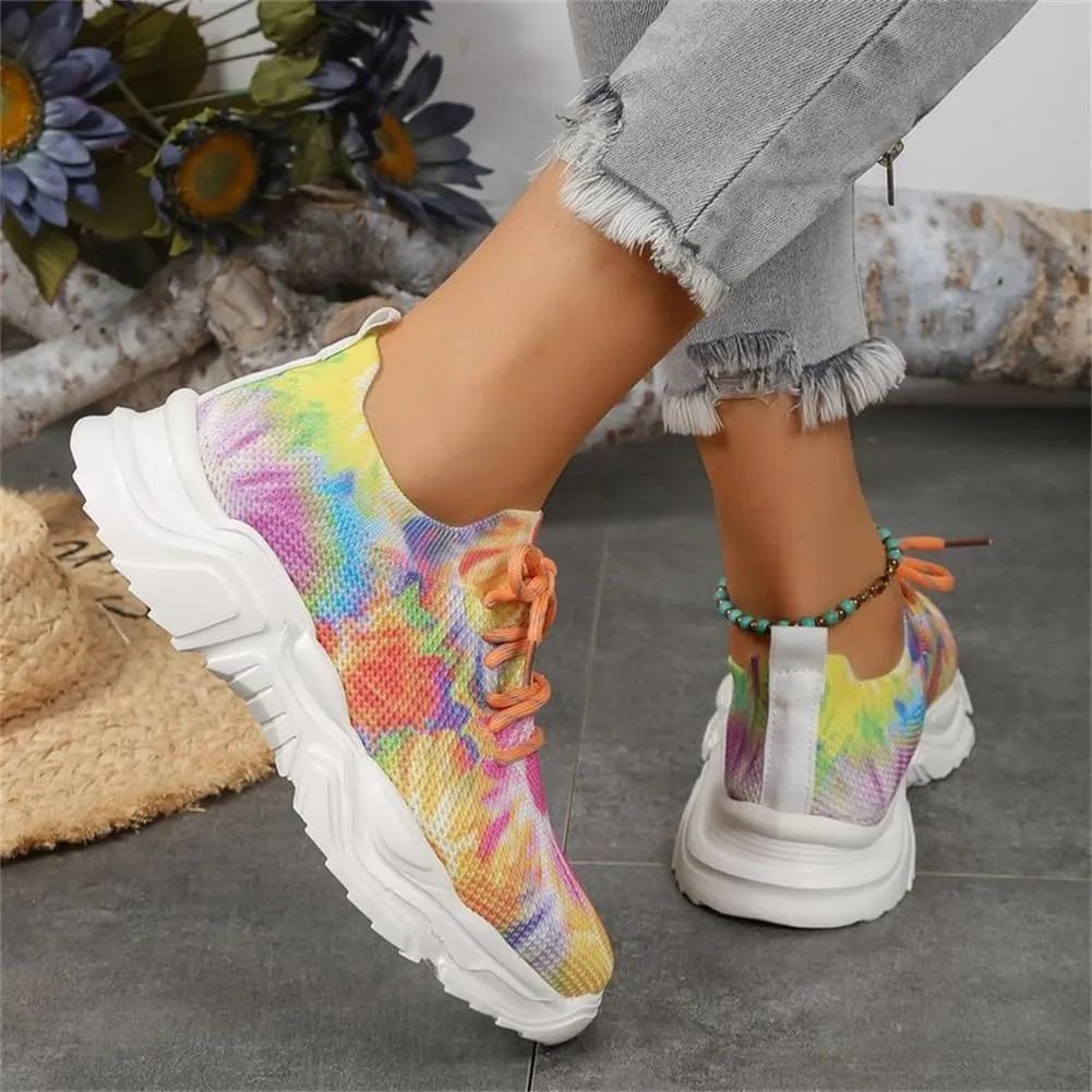 Floral Print Lace-Up Breathable Orthopedic Sneakers,Women's Mesh Breathable Sneakers,Anti-Slip Thick Soled Shoes.