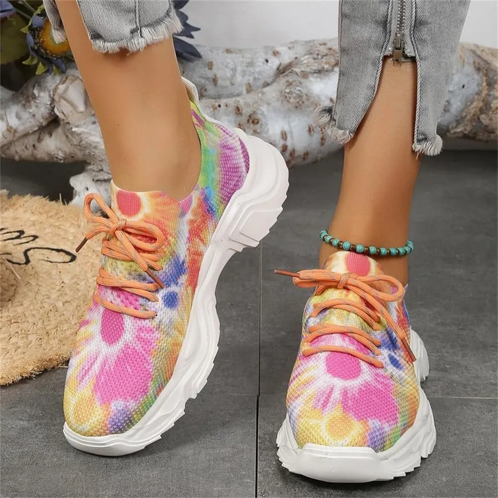 Floral Print Lace-Up Breathable Orthopedic Sneakers,Women's Mesh Breathable Sneakers,Anti-Slip Thick Soled Shoes.