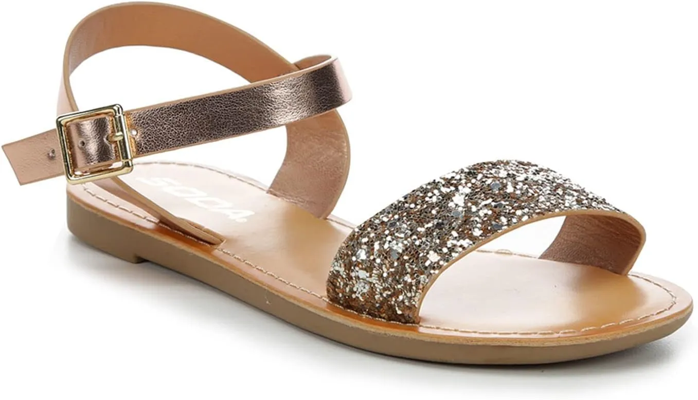 Girls Sandals Open Toe Summer Flats Dress Sandals Shoes Toddler/Little Kid/Big Kid SODA BIG BOSS ROSE GOLD 4, 4 Big Kid