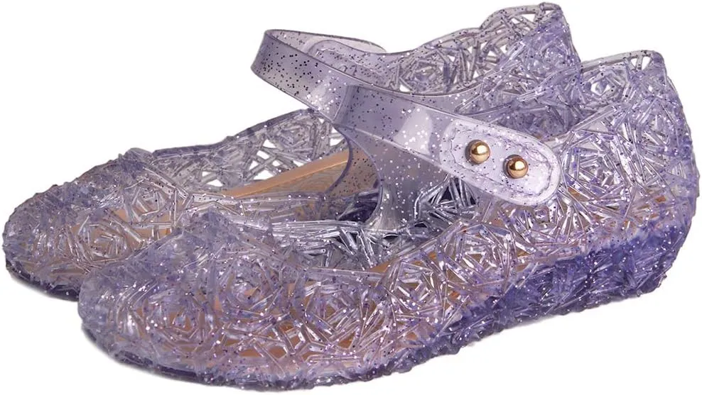 GUGUYeah Princess Costumes Jelly Flats Shoes, Cosplay Birthday Party Dress Up Sandals for Little Girls, Toddler or Kids