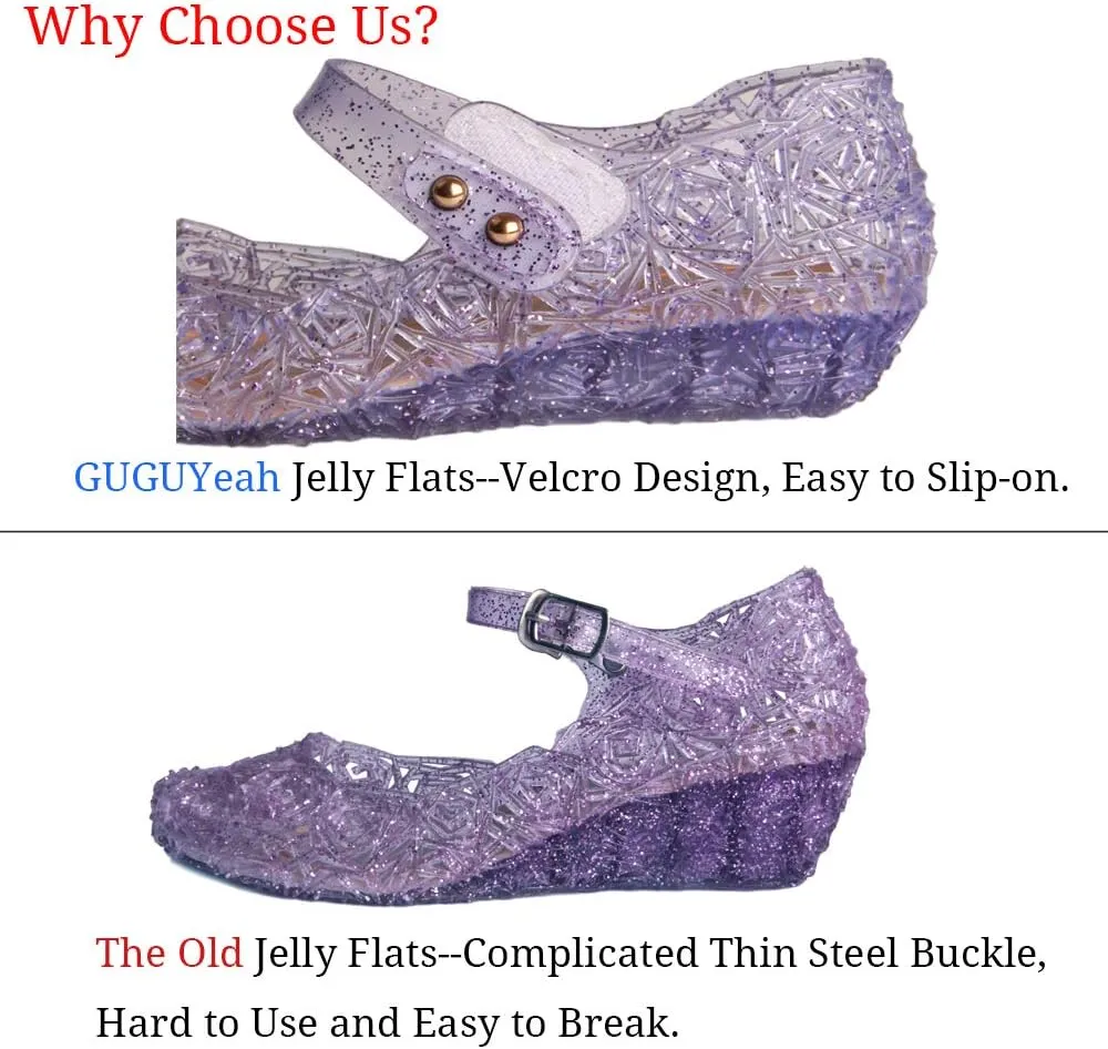 GUGUYeah Princess Costumes Jelly Flats Shoes, Cosplay Birthday Party Dress Up Sandals for Little Girls, Toddler or Kids