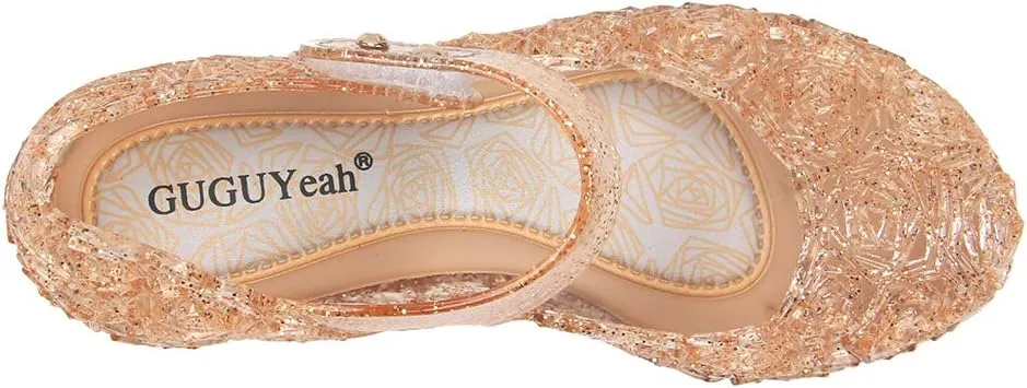GUGUYeah Princess Costumes Jelly Flats Shoes, Cosplay Birthday Party Dress Up Sandals for Little Girls, Toddler or Kids