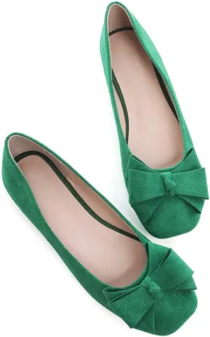 Hee grand Flats for Women Comfortable Wide Width Square Toe Flats Bowknot Dress Shoes Lightweight Slip-ons Loafers