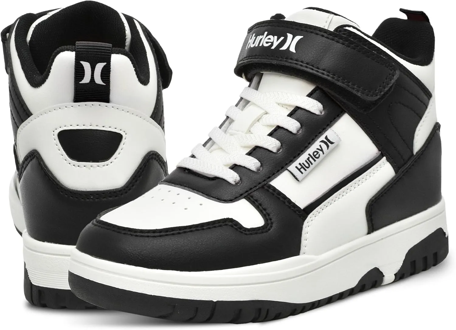 Hurley Kids' Carson High-Top Sneakers with Adjustable Strap, High Top Shoes for Kids, Sturdy Padded High Cut Sneakers for Boys and Girls, Fashionable Basketball Shoes for Kids