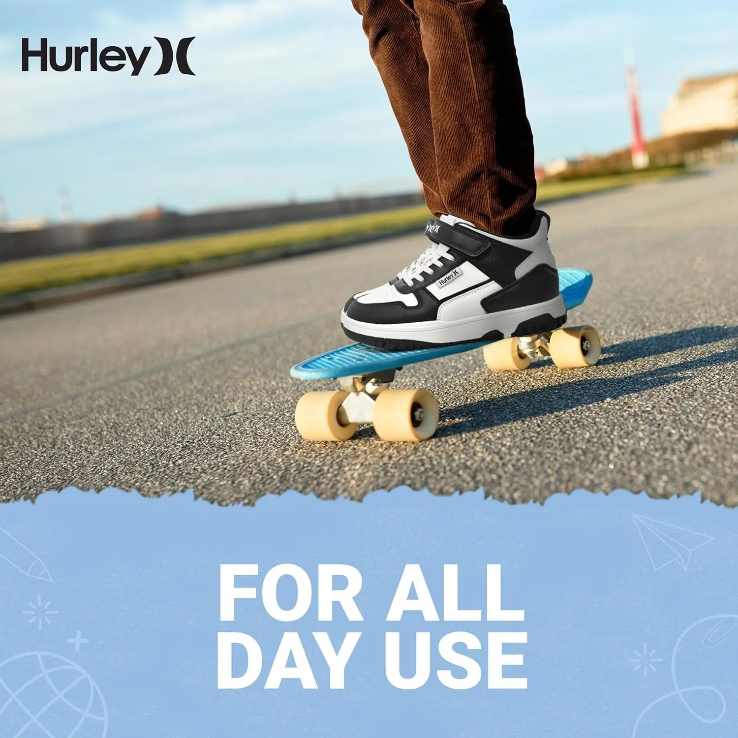 Hurley Kids' Carson High-Top Sneakers with Adjustable Strap, High Top Shoes for Kids, Sturdy Padded High Cut Sneakers for Boys and Girls, Fashionable Basketball Shoes for Kids