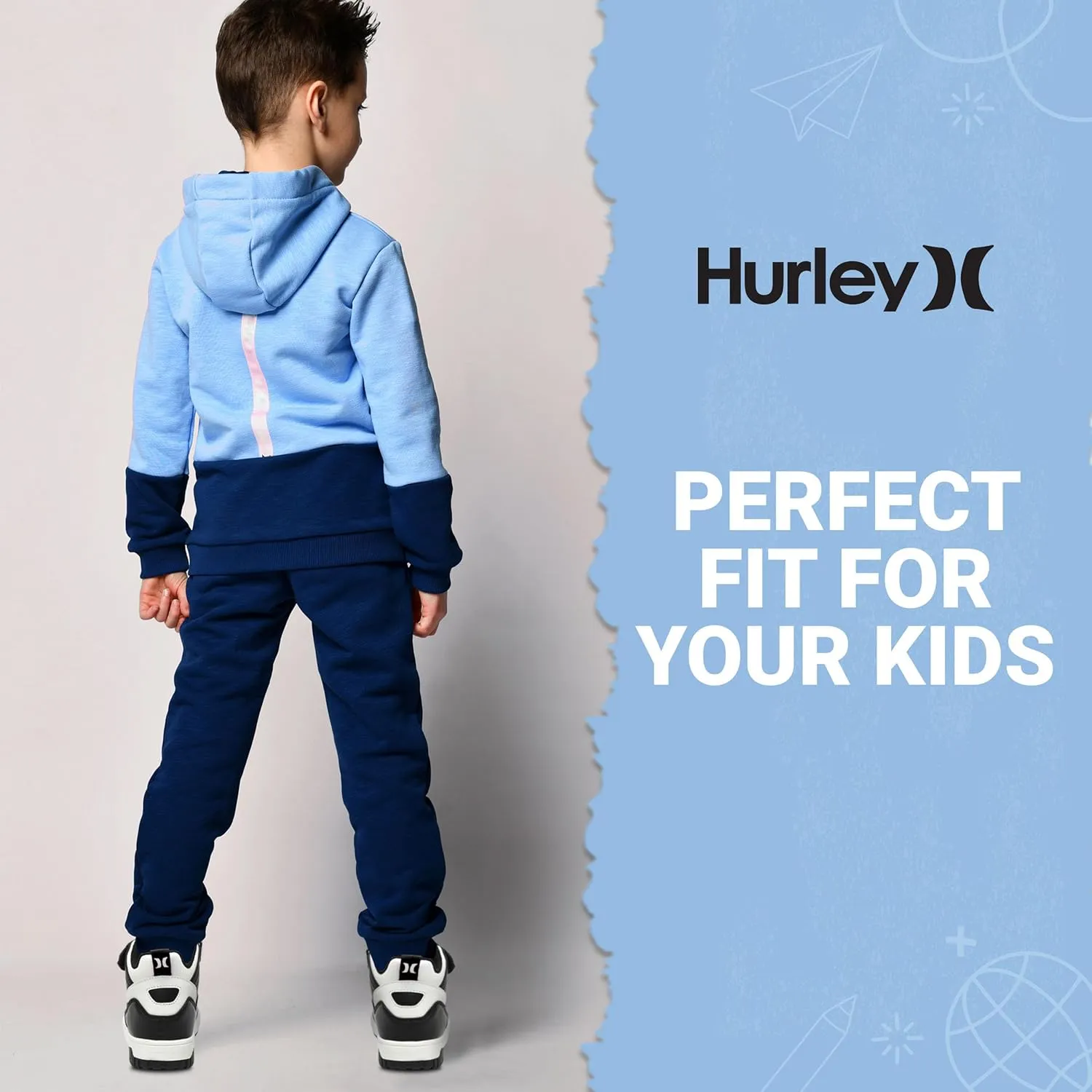 Hurley Kids' Carson High-Top Sneakers with Adjustable Strap, High Top Shoes for Kids, Sturdy Padded High Cut Sneakers for Boys and Girls, Fashionable Basketball Shoes for Kids