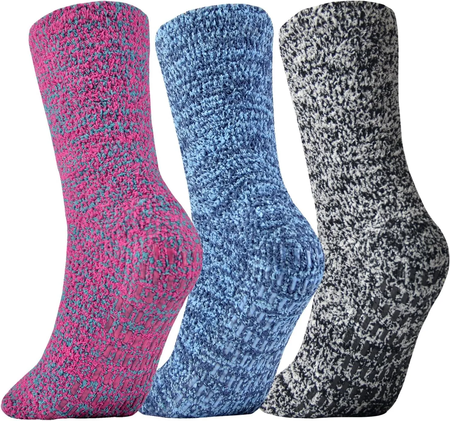 JORMATT 3 Pairs Ultra Thick Grip Fuzzy Socks Non Skid Slipper Hospital Socks Unisex