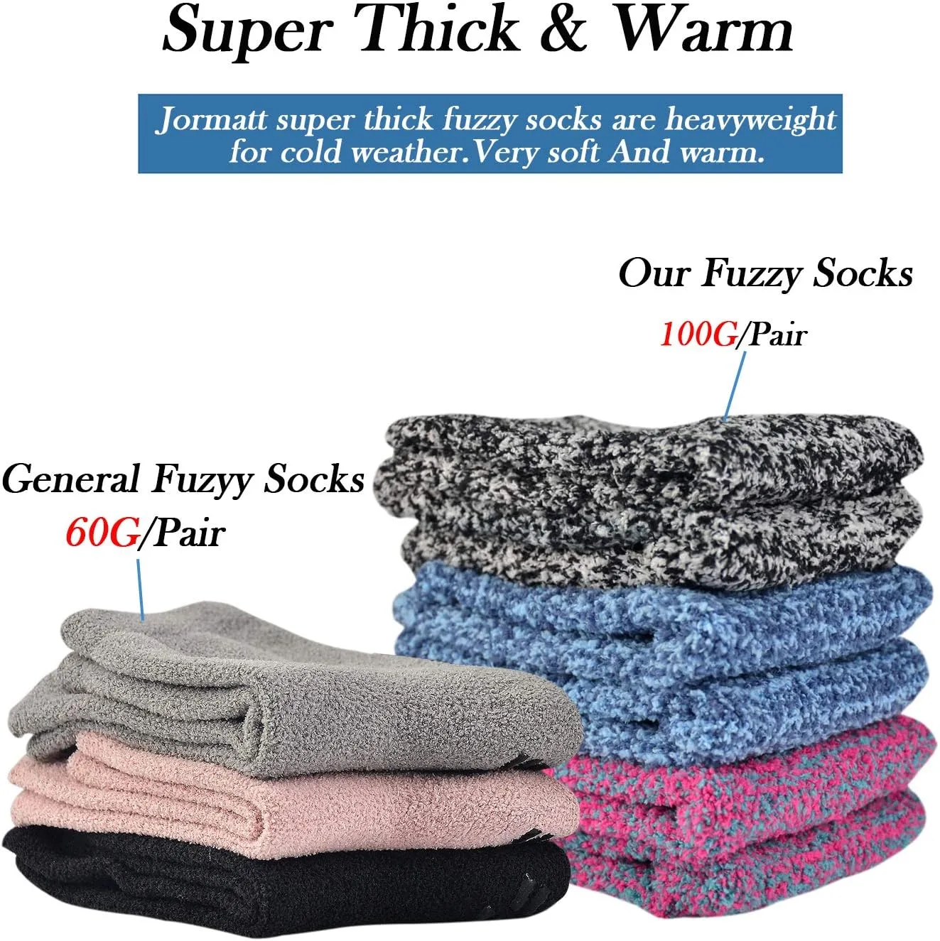 JORMATT 3 Pairs Ultra Thick Grip Fuzzy Socks Non Skid Slipper Hospital Socks Unisex