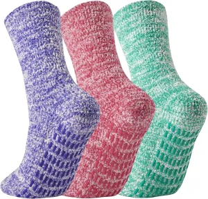 JORMATT 3 Pairs Ultra Thick Grip Fuzzy Socks Non Skid Slipper Hospital Socks Unisex