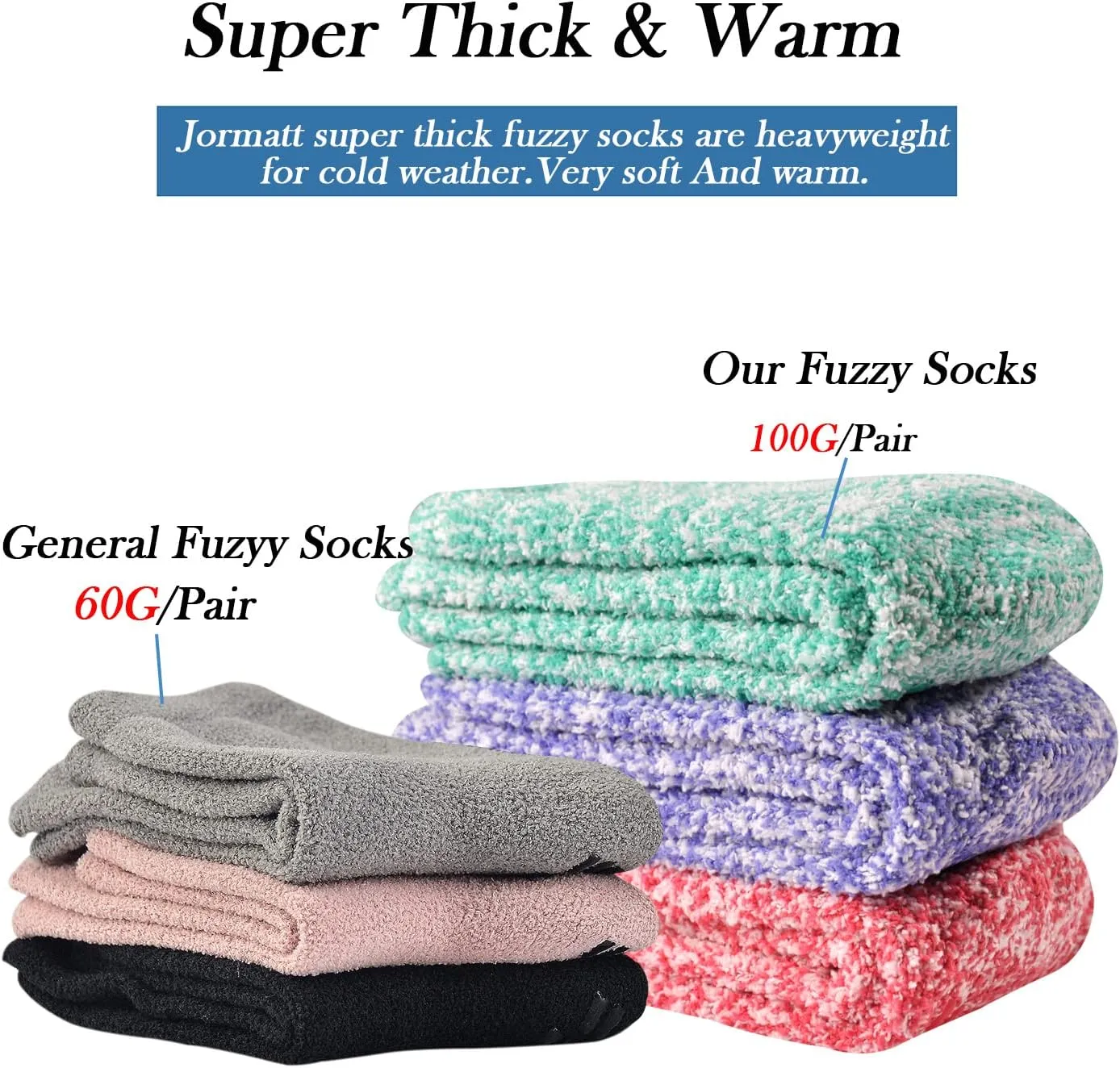 JORMATT 3 Pairs Ultra Thick Grip Fuzzy Socks Non Skid Slipper Hospital Socks Unisex
