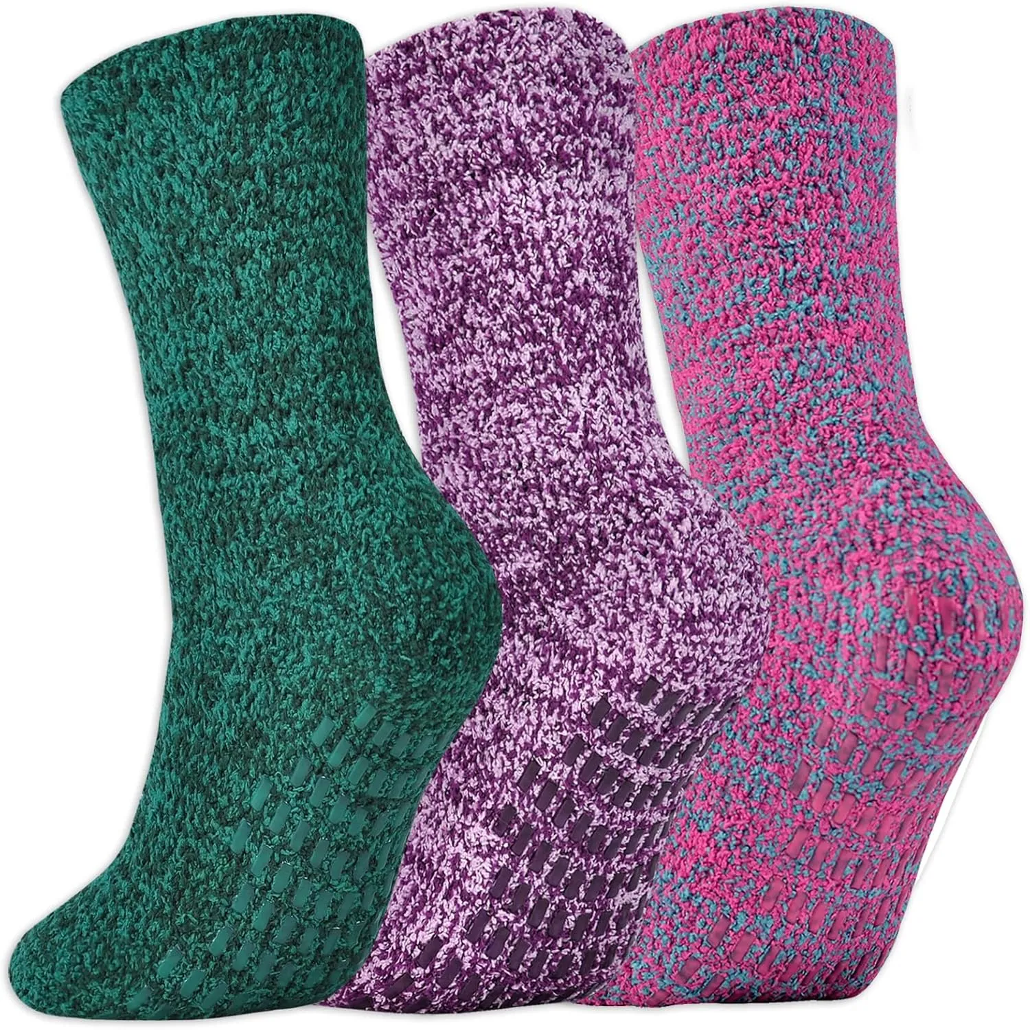 JORMATT 3 Pairs Ultra Thick Grip Fuzzy Socks Non Skid Slipper Hospital Socks Unisex