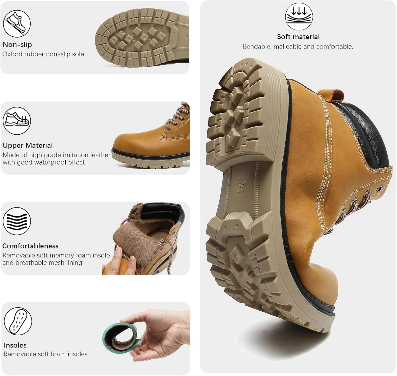 JSWEI Hiking Boots for Men and Women Comfortable Casual Chukka Boots - Outdoor Oxford & Derby Waterproof Lightweight Lace up Resistant Walking Ankle