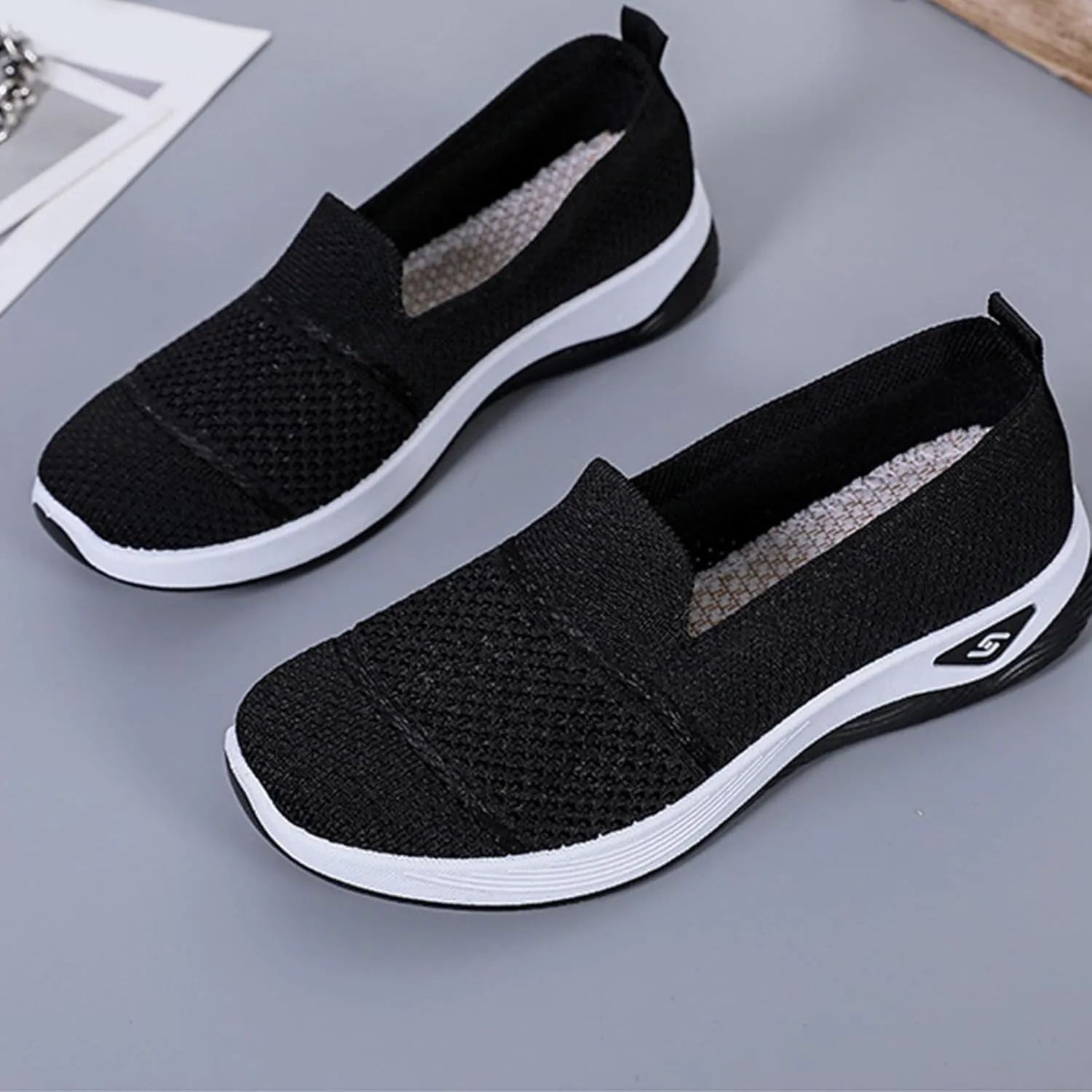 Kubbon Orthopedic Walking Shoes for Women Slip On Sneakers Mesh Up Stretch Platform Sneakers with Arch Support Diabetic Foam Shoes Lightweight Comfortable Breathable Shoe