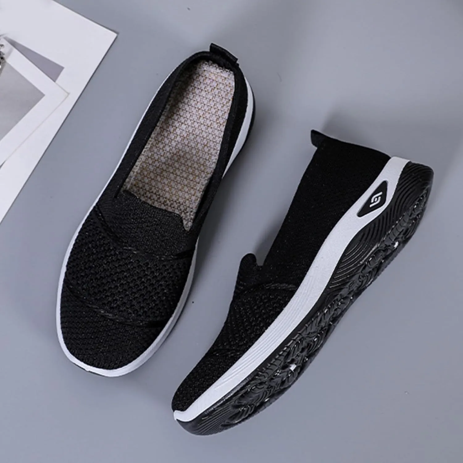 Kubbon Orthopedic Walking Shoes for Women Slip On Sneakers Mesh Up Stretch Platform Sneakers with Arch Support Diabetic Foam Shoes Lightweight Comfortable Breathable Shoe