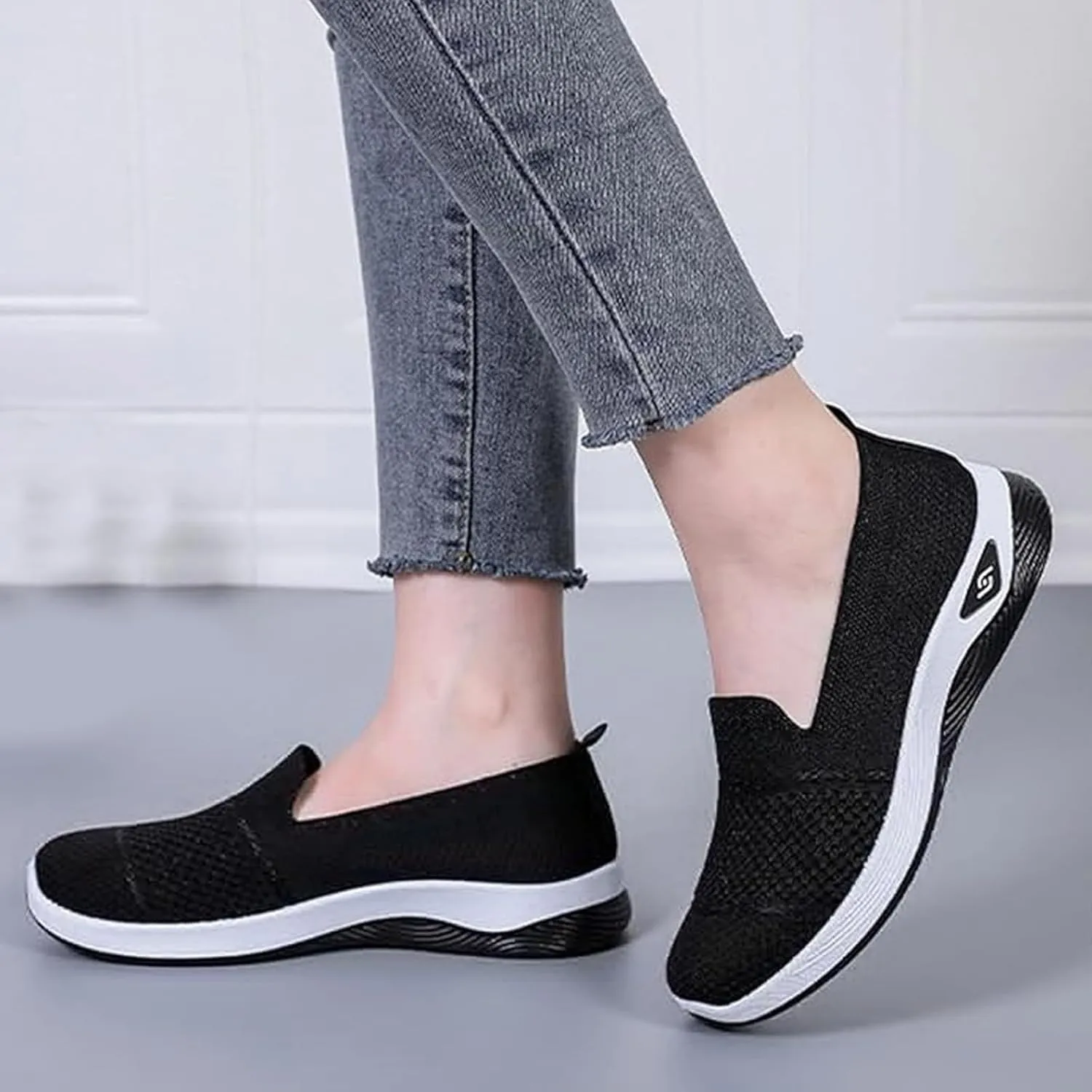 Kubbon Orthopedic Walking Shoes for Women Slip On Sneakers Mesh Up Stretch Platform Sneakers with Arch Support Diabetic Foam Shoes Lightweight Comfortable Breathable Shoe