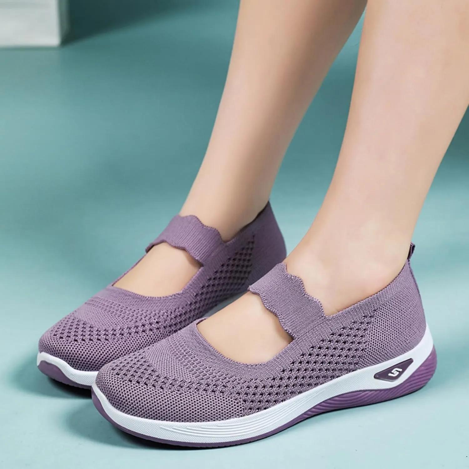 Kubbon Women Footwear Orthopedic Sneakers Woven Breathable Slip On Arch Support Walking Shoes Anti-Skid Sports Shoes Casual Running Diabetic Foam Sneakers