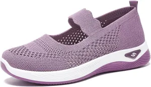 Kubbon Women Footwear Orthopedic Sneakers Woven Breathable Slip On Arch Support Walking Shoes Anti-Skid Sports Shoes Casual Running Diabetic Foam Sneakers