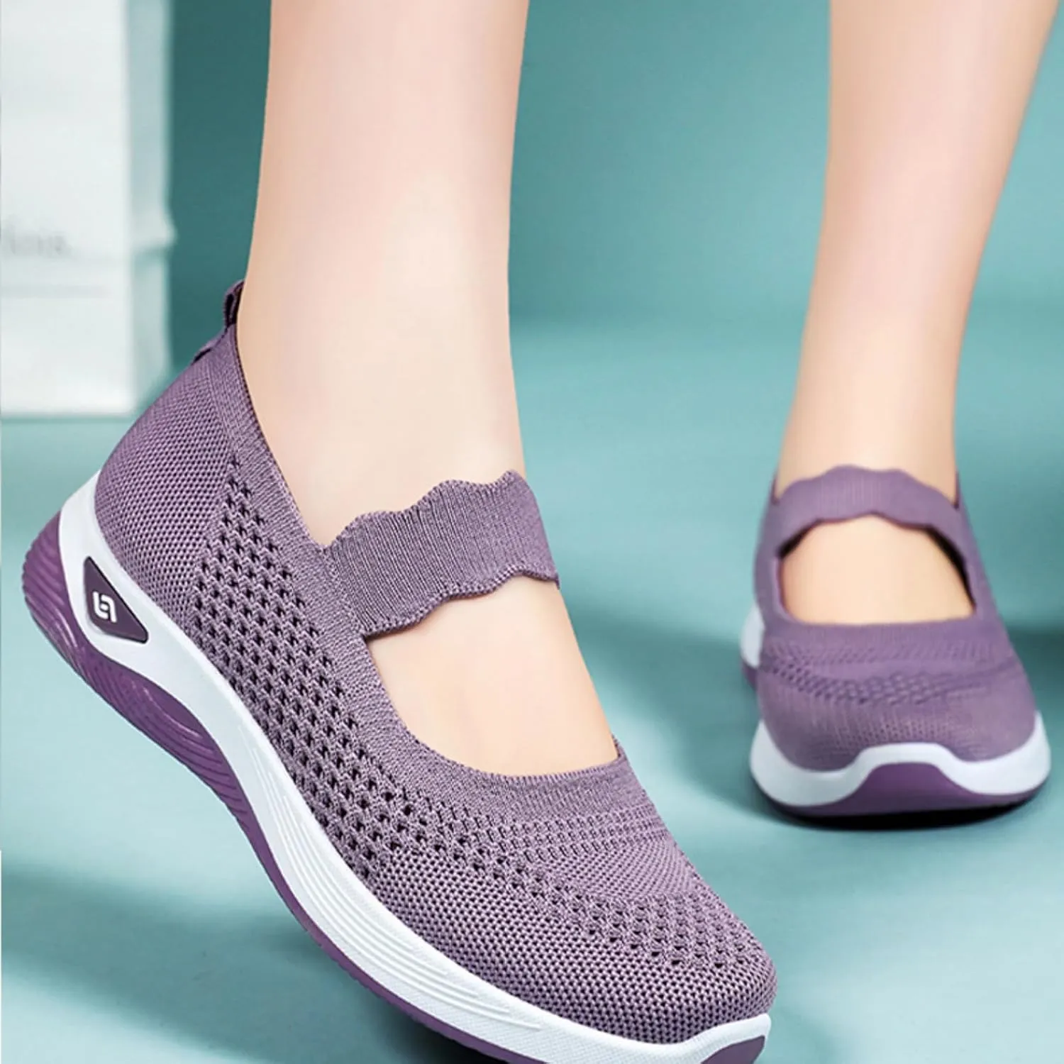 Kubbon Women Footwear Orthopedic Sneakers Woven Breathable Slip On Arch Support Walking Shoes Anti-Skid Sports Shoes Casual Running Diabetic Foam Sneakers