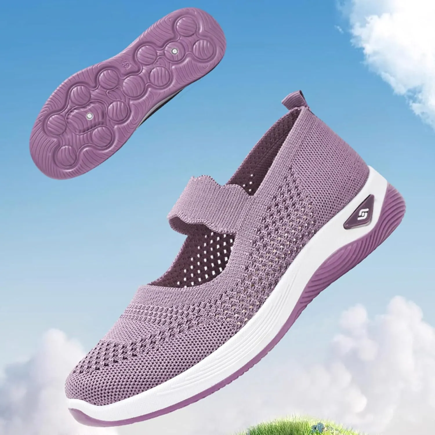 Kubbon Women Footwear Orthopedic Sneakers Woven Breathable Slip On Arch Support Walking Shoes Anti-Skid Sports Shoes Casual Running Diabetic Foam Sneakers