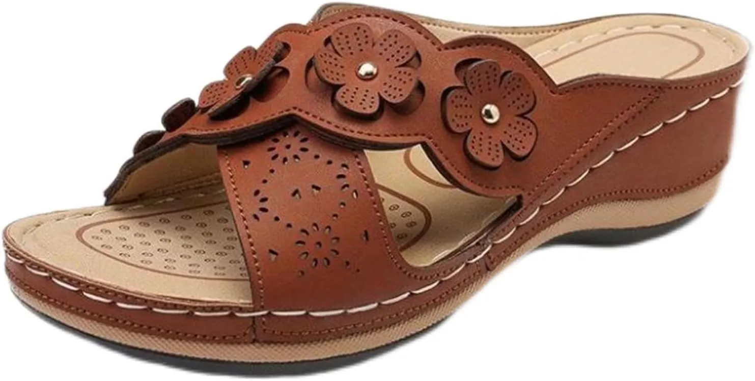 Ladmiple Sandals Women 2023 Fashion Flower Orthopedic Flip Flops with Arch Support Slippers Casual Roman Open Toe Shoes