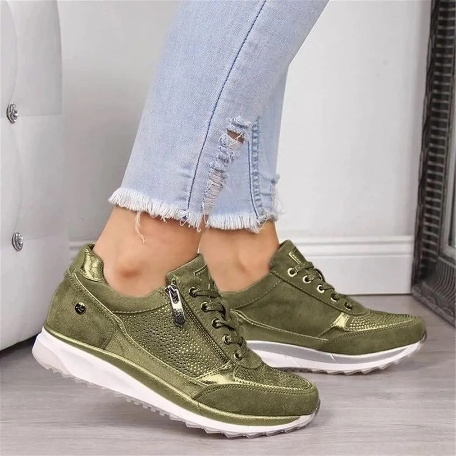 Ladmiple Shoes For Women Sneakers Slip Ons Lace ups Casual Leather Walking Shoes Summer Fashion Platform Flats Loafers